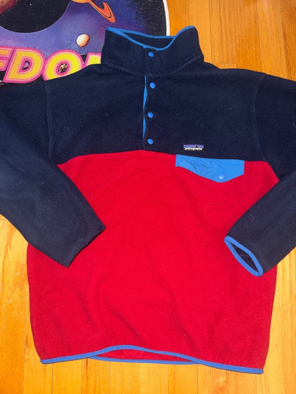 Patagonia Black & Red Snap-T Fleece with Blue Accents